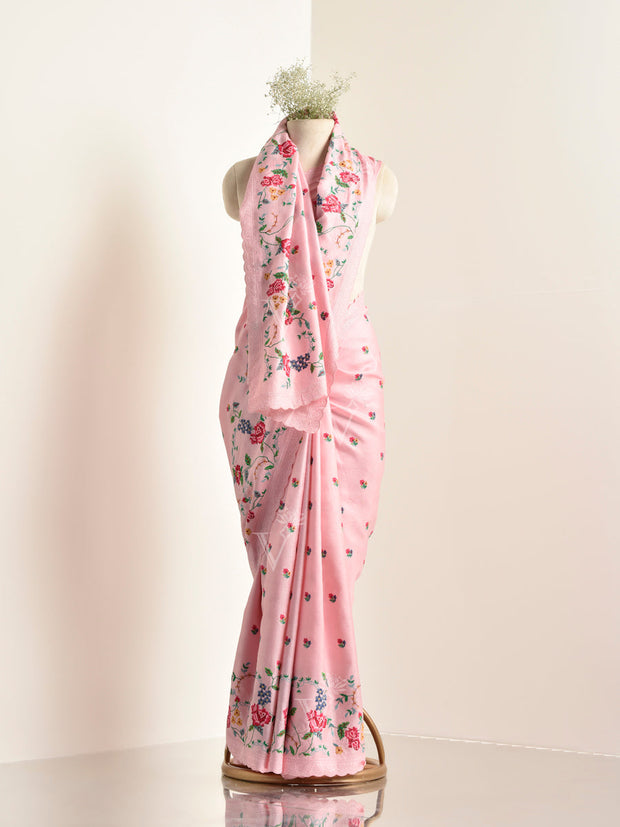 Pink Tussar Silk Saree