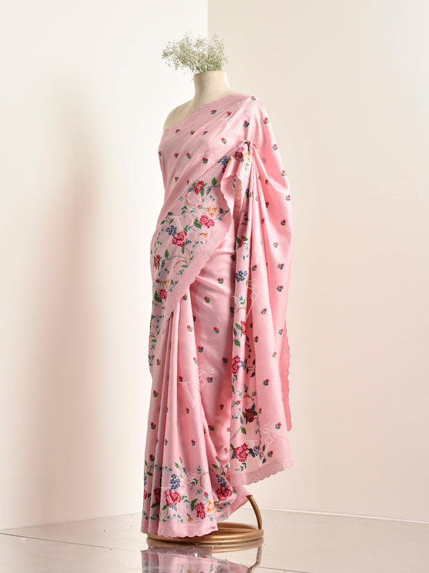 Pink Tussar Silk Saree