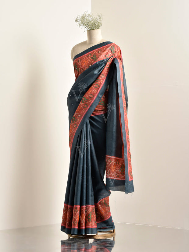 Grey Tussar Silk Saree