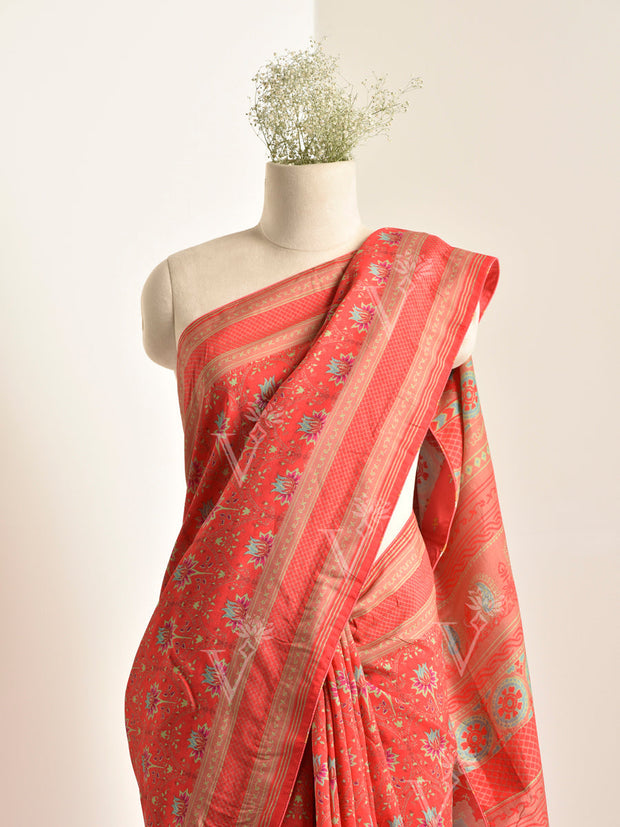 Red Vasansi Silk Printed Saree