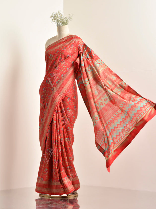 Red Vasansi Silk Printed Saree