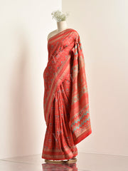 Red Vasansi Silk Printed Saree