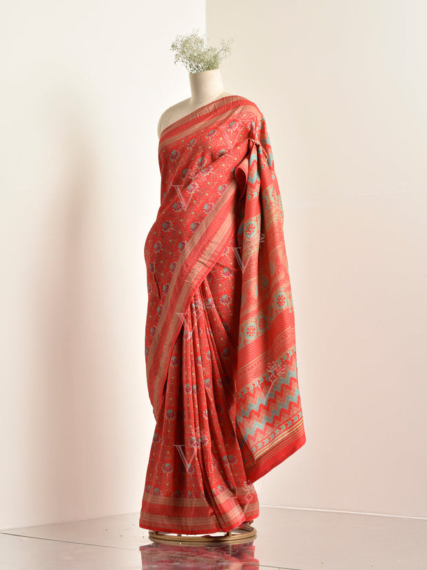 Red Vasansi Silk Printed Saree