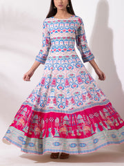 Off White Vasansi Silk Printed Anarkali Gown