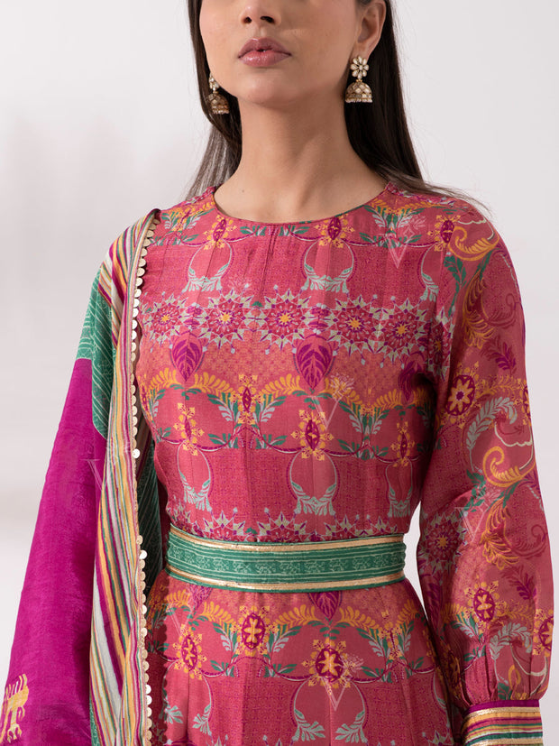 Pink Vasansi Silk Printed Anarkali Gown