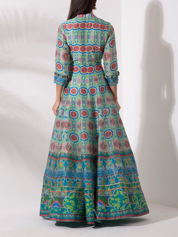 Blue Vasansi Silk Printed Anarkali Gown