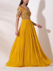 Mustard Yellow Wrinkle Crepe Gown