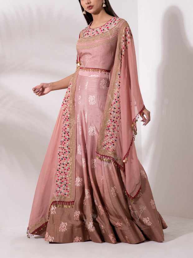 Old Rose Modal Silk Lehenga Set