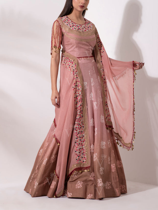 Old Rose Modal Silk Lehenga Set