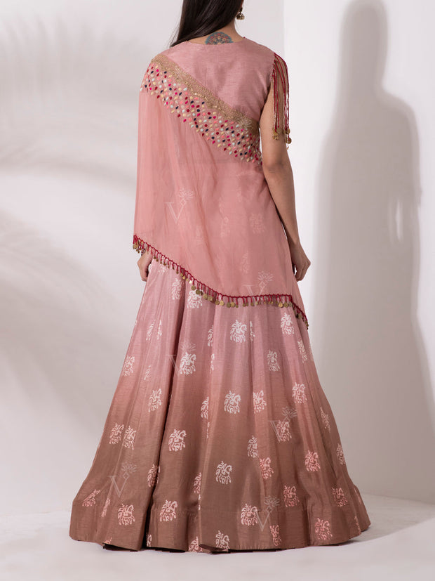 Old Rose Modal Silk Lehenga Set