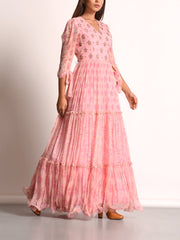 Baby Pink Chiffon Printed Anarkali Gown