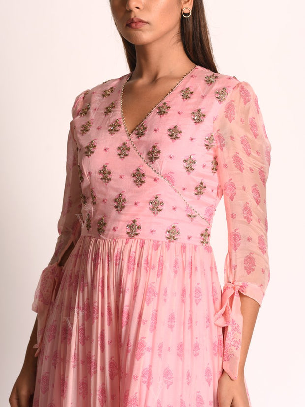 Baby Pink Chiffon Printed Anarkali Gown