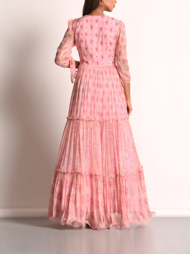 Baby Pink Chiffon Printed Anarkali Gown