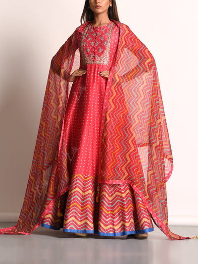 Pink Pure Chanderi Anarkali Gown