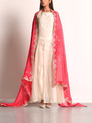 Pink Georgette Mothda Embroidered Dupatta