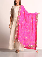 Pink Pure  Georgette Bandhani Gota Patti Dupatta