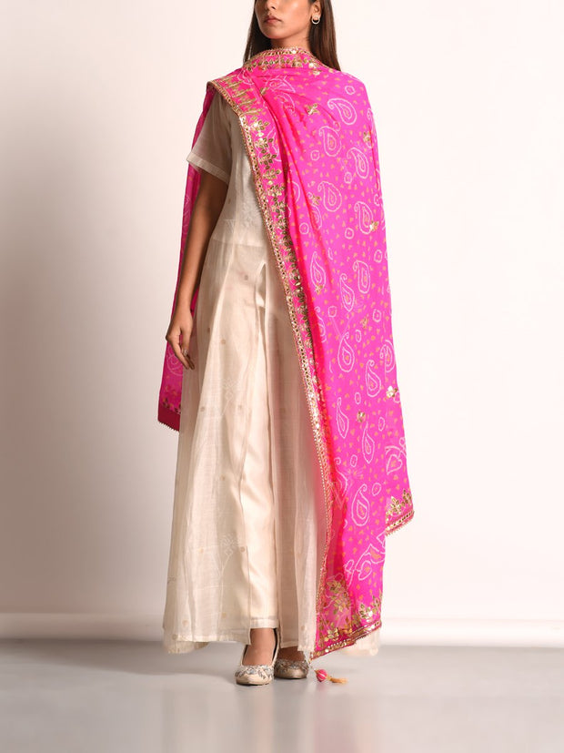 Pink Pure  Georgette Bandhani Gota Patti Dupatta