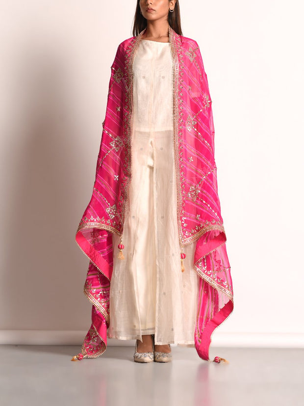 Pink Pure Georgette Leheriya Dupatta