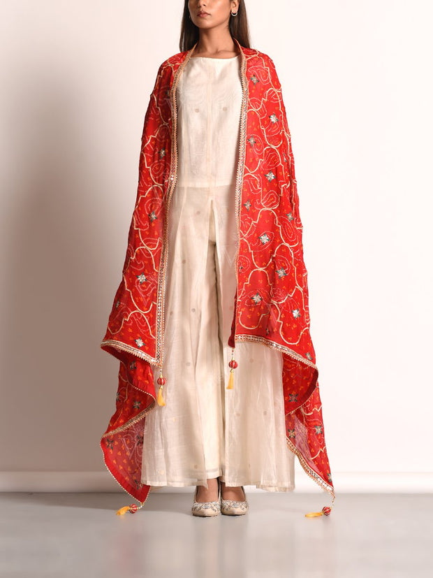 Red Georgette Bandhani Gota Patti Dupatta