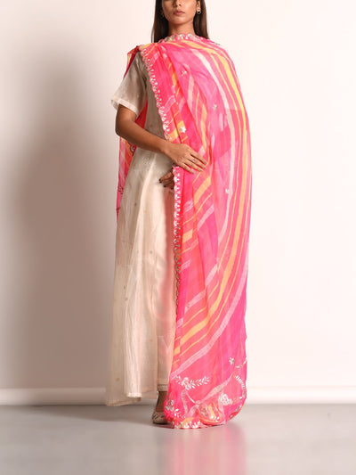 Light Pink Georgette Leheriya Gota Patti Dupatta