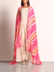 Light Pink Georgette Leheriya Gota Patti Dupatta