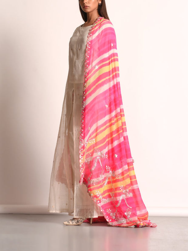 Light Pink Georgette Leheriya Gota Patti Dupatta