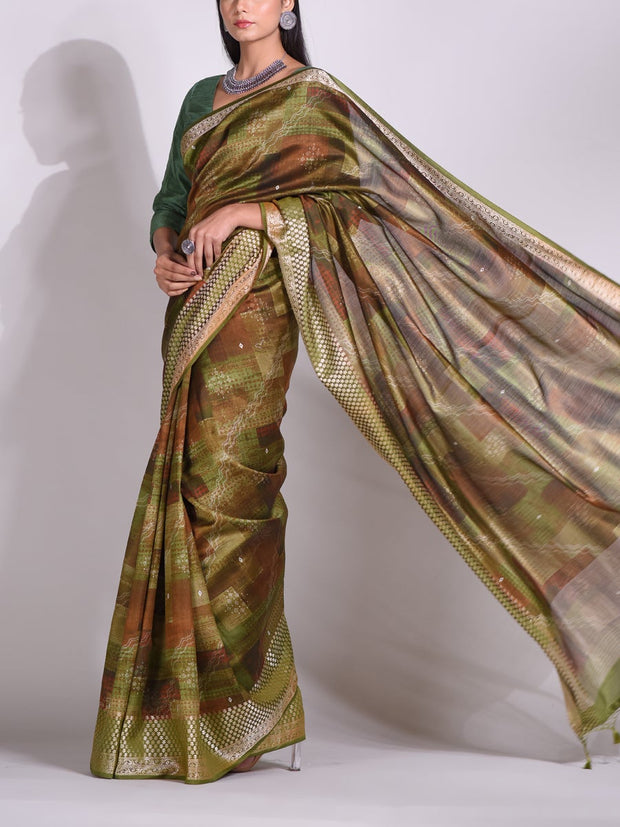 Green Tussar Printed Saree