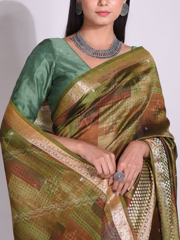 Green Tussar Printed Saree