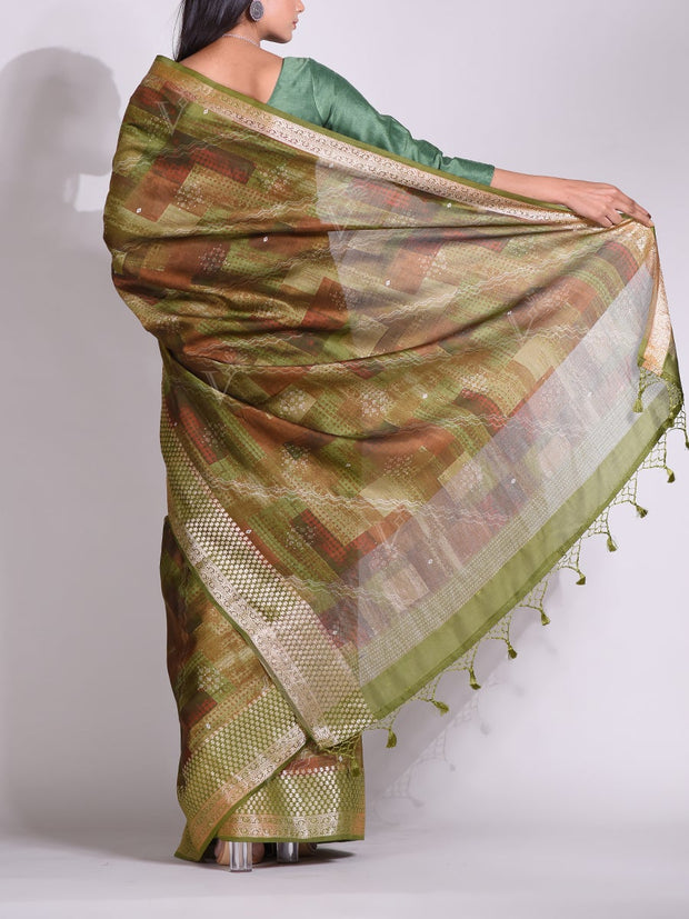 Green Tussar Printed Saree