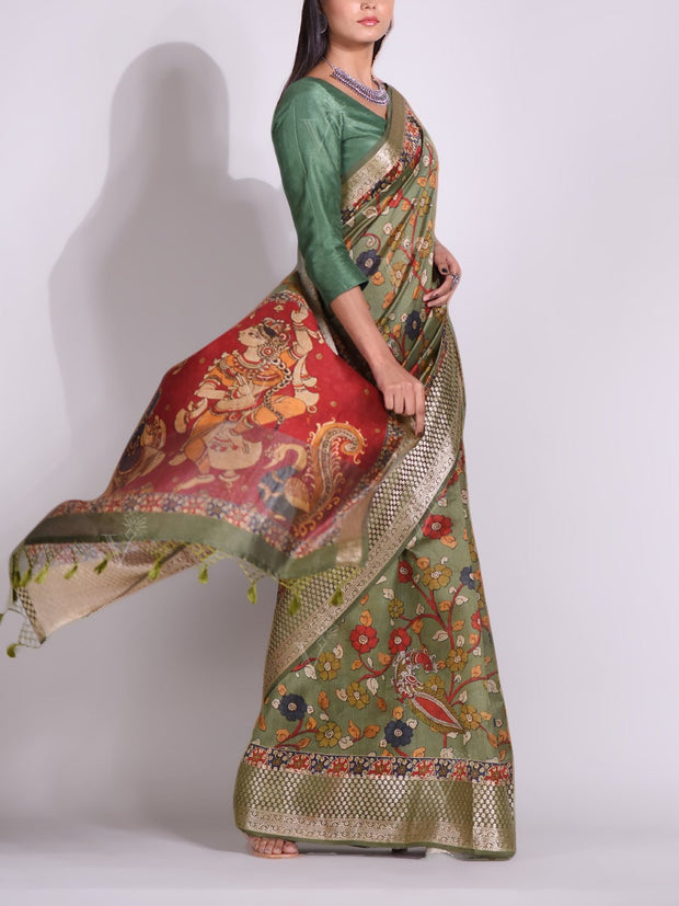 Green Tussar Printed Saree