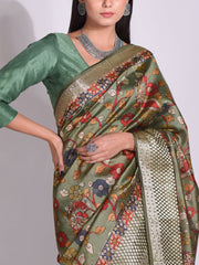 Green Tussar Printed Saree