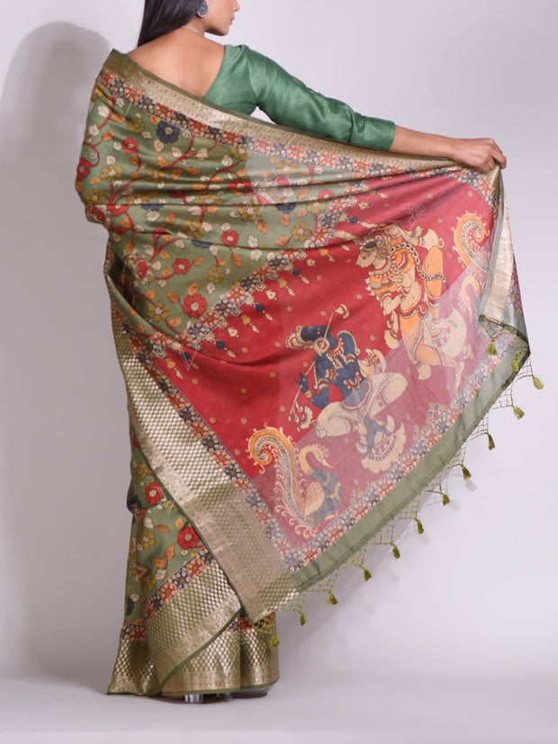 Green Tussar Printed Saree