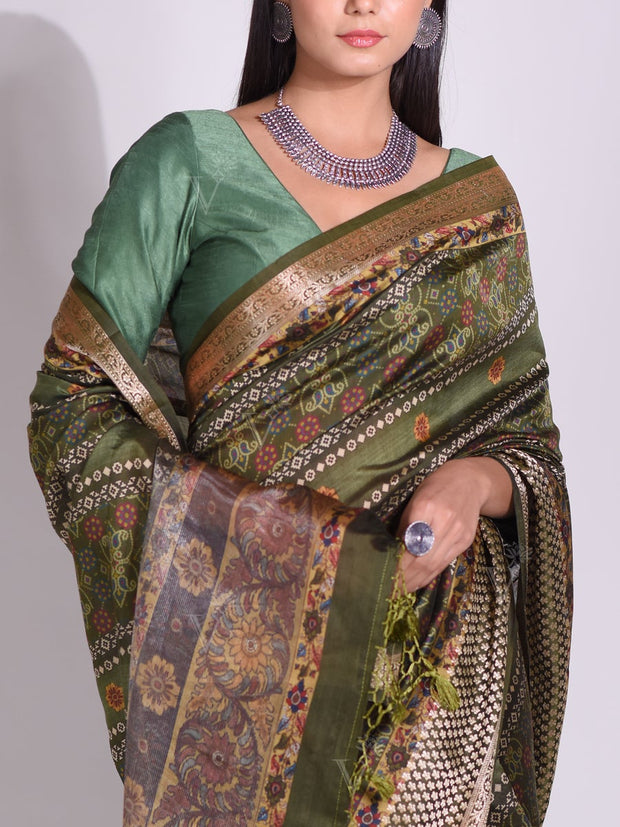 Green Tussar Printed Saree