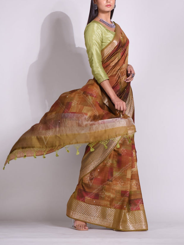 Green Tussar Printed Saree