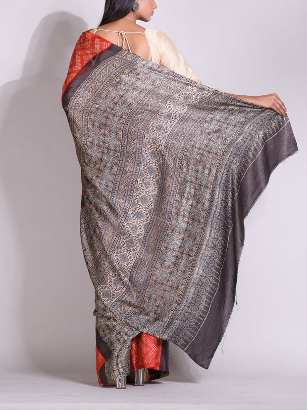 Rust Silk Bandhani Saree