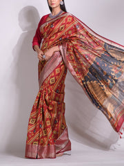 Maroon Tussar Printed Saree