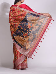 Maroon Tussar Printed Saree