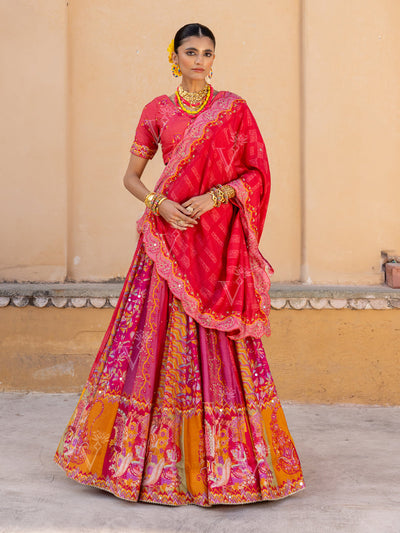 Red Vasansi Silk Printed lehenga Set