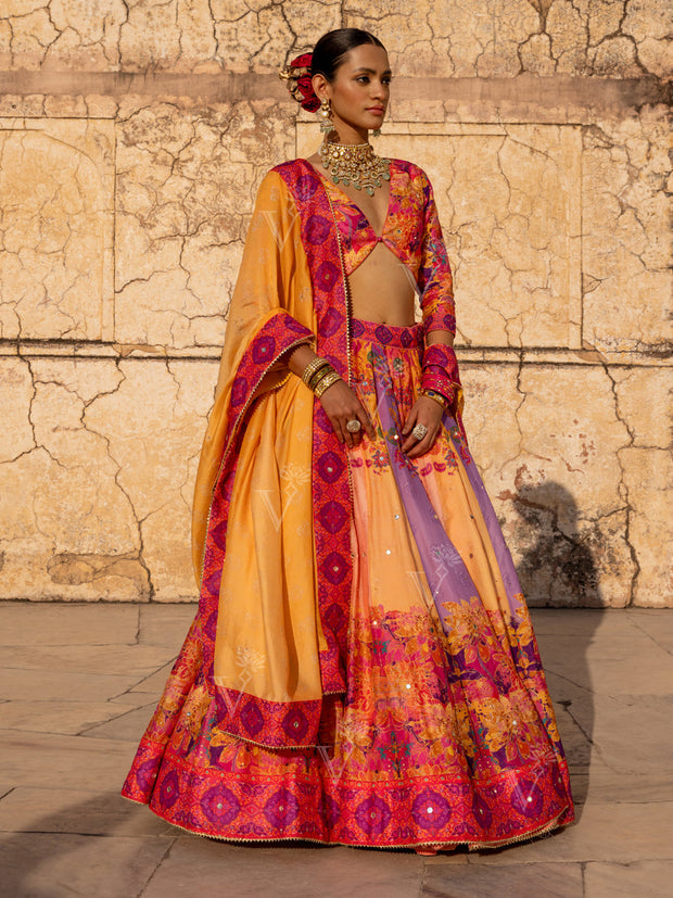 Multi Color Vasansi Silk Printed lehenga Set