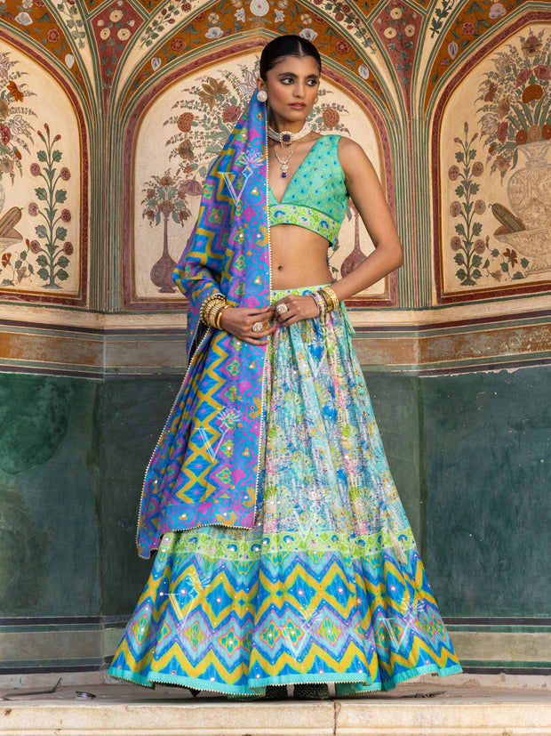 Blue Vasansi Silk Printed Lehenga Set