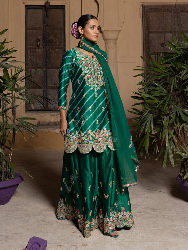 Green Zardozi and Gota Patti Chanderi Garara Set