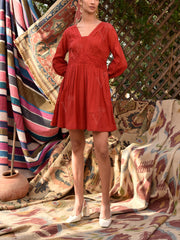 Maroon Cotton Dobby Dress