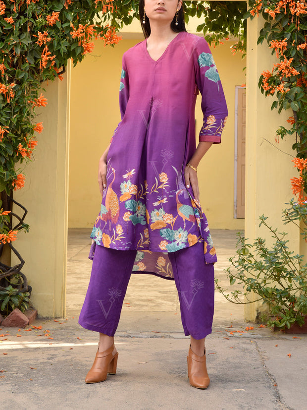 Purple Vasansi Silk Printed Co-ord Set