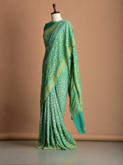 Turquoise Zari Bandhani Georgette Saree