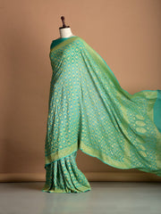 Turquoise Zari Bandhani Georgette Saree