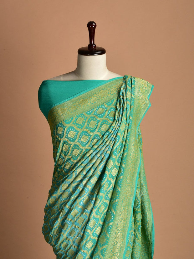 Turquoise Zari Bandhani Georgette Saree