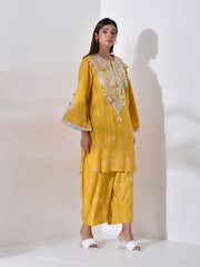 Mustard Yellow Asymmetric Kurta Pant Set