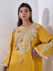 Mustard Yellow Asymmetric Kurta Pant Set