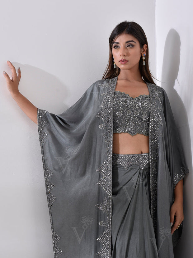 Charcoal Grey Dhoti with Cape