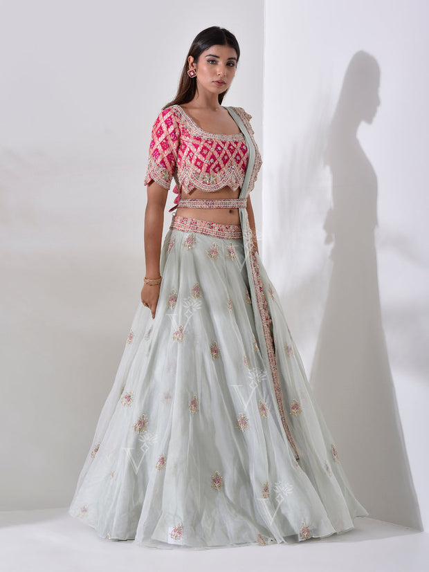 Sea Green Organza Lehenga Set